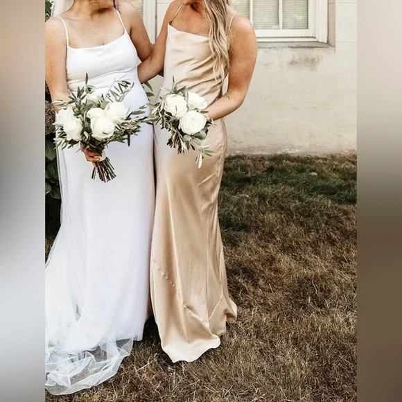 sachin and babi light blue dress Champagne Satin Gown - Tulip Maxi Dress - Square Neck Maxi Dress main image 1